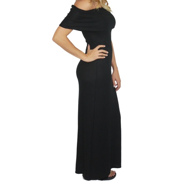 NWT Lulus NYTT Foldover Off Shoulder Maxi Dress Black - Picture 2 of 6